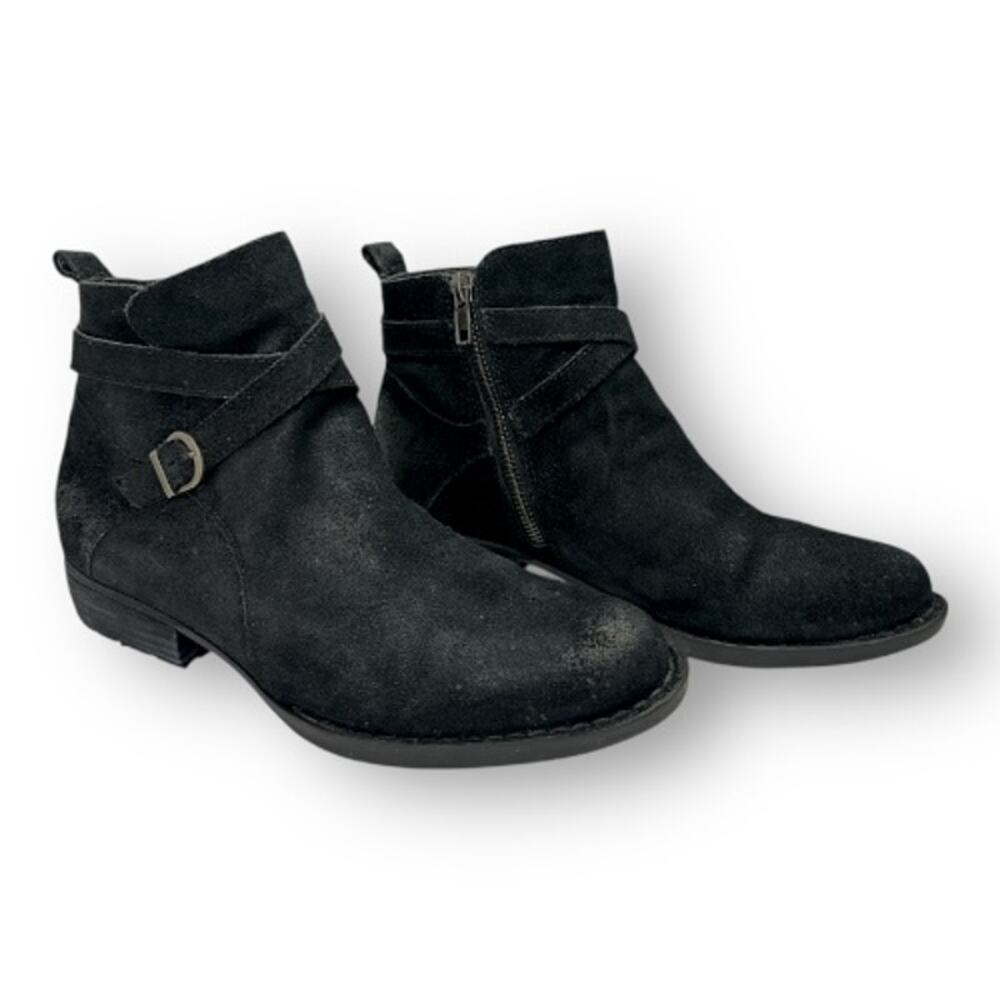 Born Women's Faywood Comfort Bootie Size 7 Black Suede Buckle Ankle Boot